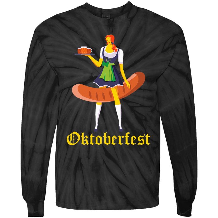 Barmaid Oktoberfest Funny German Woman Dirndl Bratwurst Tie-Dye Long Sleeve Shirt