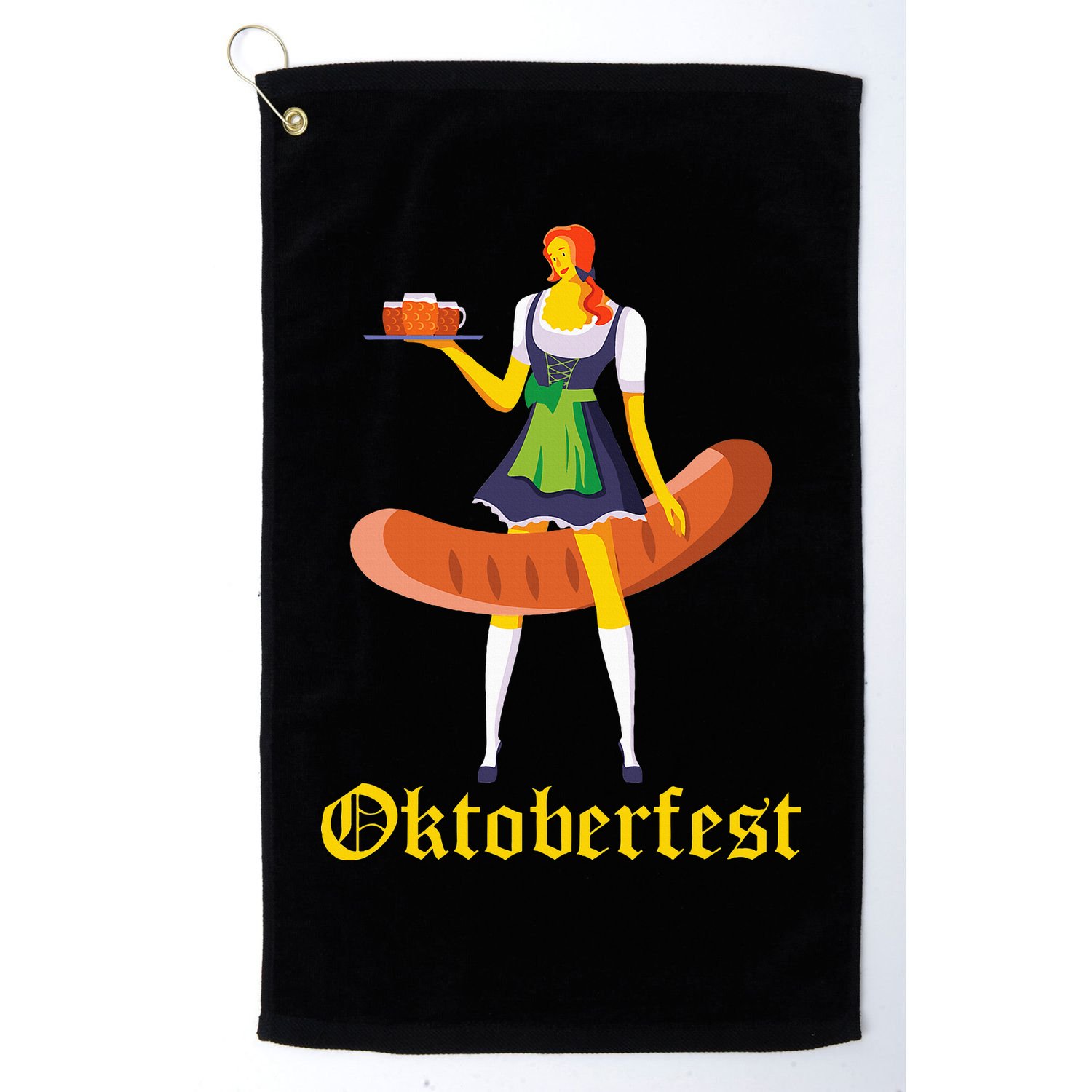 Barmaid Oktoberfest Funny German Woman Dirndl Bratwurst Golf Towel