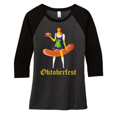 Barmaid Oktoberfest Funny German Woman Dirndl Bratwurst Women's Tri-Blend 3/4-Sleeve Raglan Shirt