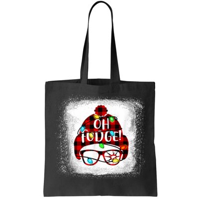 Bleached Ohfudge Funny Merry Christmas Red Plaid Tote Bag