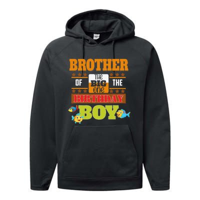 Big One Fishing Theme Brother Of The Birthday Performance Fleece Hoodie