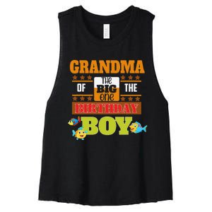 Big One Fishing Theme Grandma Of The Birthday Women's Racerback Cropped Tank