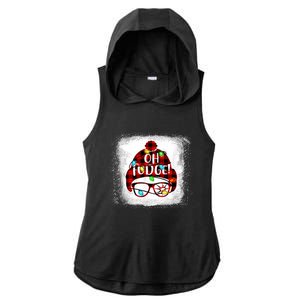 Bleached Ohfudge Funny Merry Christmas Red Plaid Ladies PosiCharge Tri-Blend Wicking Draft Hoodie Tank