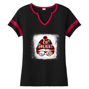 Bleached Ohfudge Funny Merry Christmas Red Plaid Ladies Halftime Notch Neck Tee