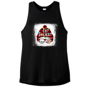 Bleached Ohfudge Funny Merry Christmas Red Plaid Ladies PosiCharge Tri-Blend Wicking Tank