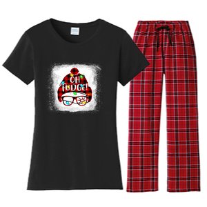 Bleached Ohfudge Funny Merry Christmas Red Plaid Women's Flannel Pajama Set