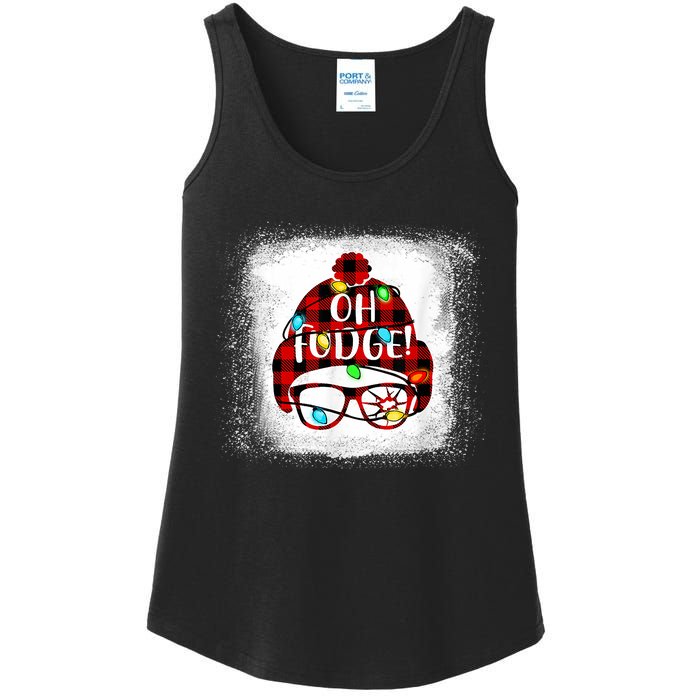 Bleached Ohfudge Funny Merry Christmas Red Plaid Ladies Essential Tank