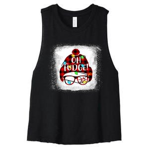 Bleached Ohfudge Funny Merry Christmas Red Plaid Women's Racerback Cropped Tank