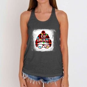 Bleached Ohfudge Funny Merry Christmas Red Plaid Women's Knotted Racerback Tank