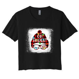 Bleached Ohfudge Funny Merry Christmas Red Plaid Women's Crop Top Tee