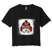 Bleached Ohfudge Funny Merry Christmas Red Plaid Women's Crop Top Tee