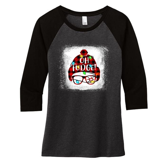 Bleached Ohfudge Funny Merry Christmas Red Plaid Women's Tri-Blend 3/4-Sleeve Raglan Shirt