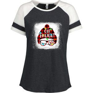 Bleached Ohfudge Funny Merry Christmas Red Plaid Enza Ladies Jersey Colorblock Tee