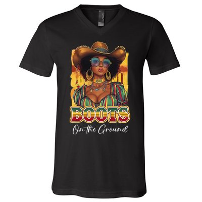 Boots On Ground Juneteenth Cowgirl Linedance Boots Western V-Neck T-Shirt