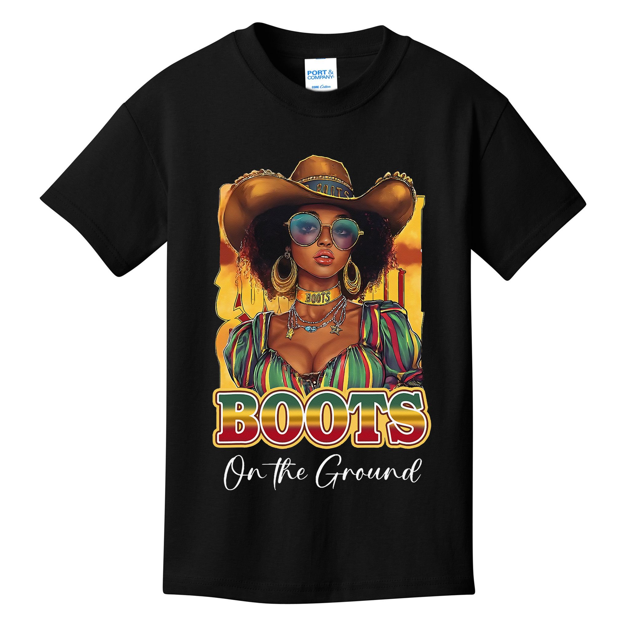 Boots On Ground Juneteenth Cowgirl Linedance Boots Western Kids T-Shirt