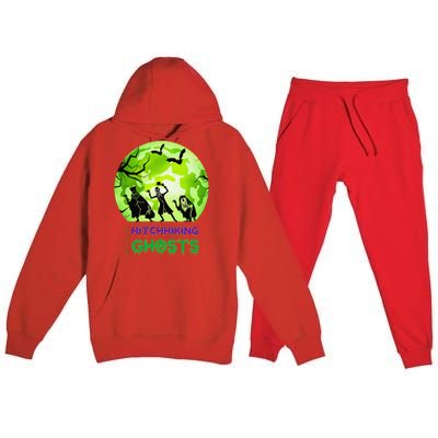 Beware Of Hitchhiking Ghosts Halloween Bat Funny Premium Hooded Sweatsuit Set