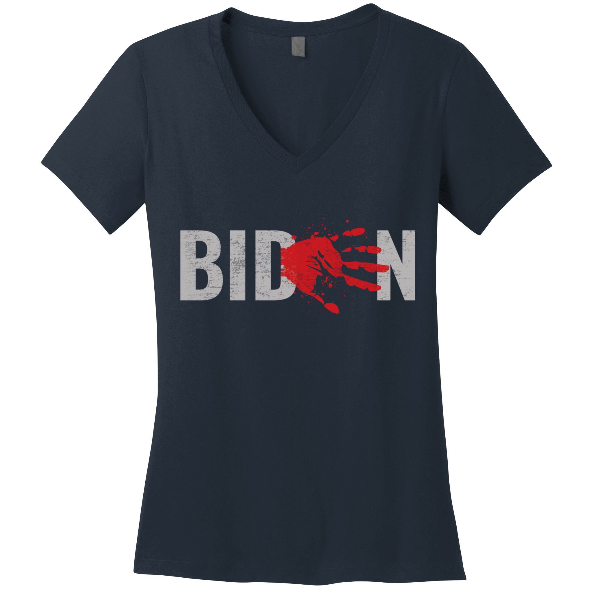 Blood On His Hands Anti Joe Biden Bloody Handprint Women's V-Neck T-Shirt
