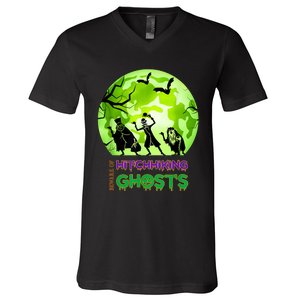 Beware Of Hitchhiking Ghosts Halloween Bat Funny shirt V-Neck T-Shirt