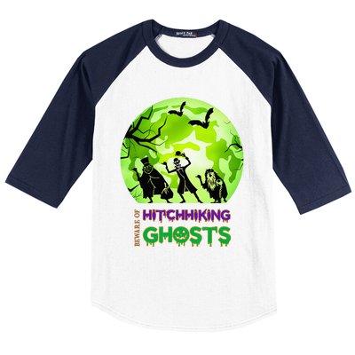 Beware Of Hitchhiking Ghosts Halloween Bat Funny Baseball Sleeve Shirt