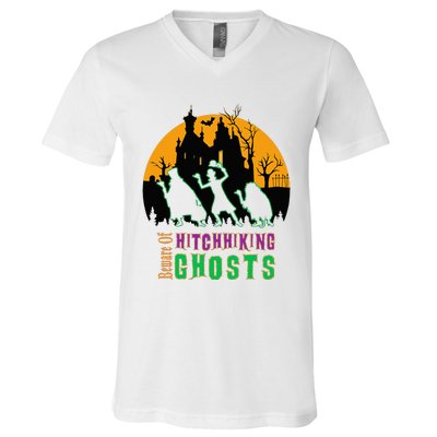 Beware Of Hitchhiking Ghosts Halloween V-Neck T-Shirt