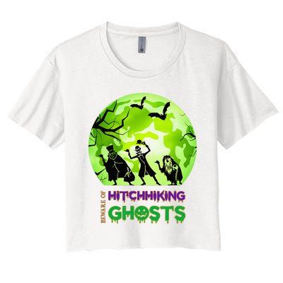 Beware Of Hitchhiking Ghosts Halloween Bat Funny Women's Crop Top Tee