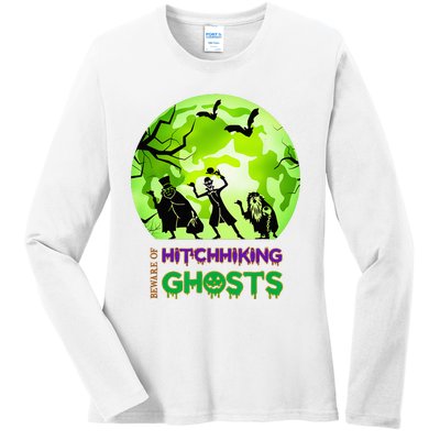 Beware Of Hitchhiking Ghosts Halloween Bat Funny Ladies Long Sleeve Shirt