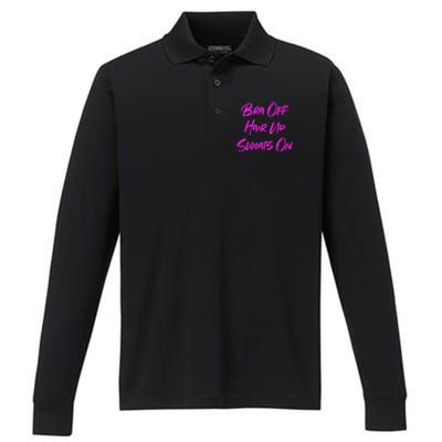 Bra Off Hair Up Sweats On Performance Long Sleeve Polo