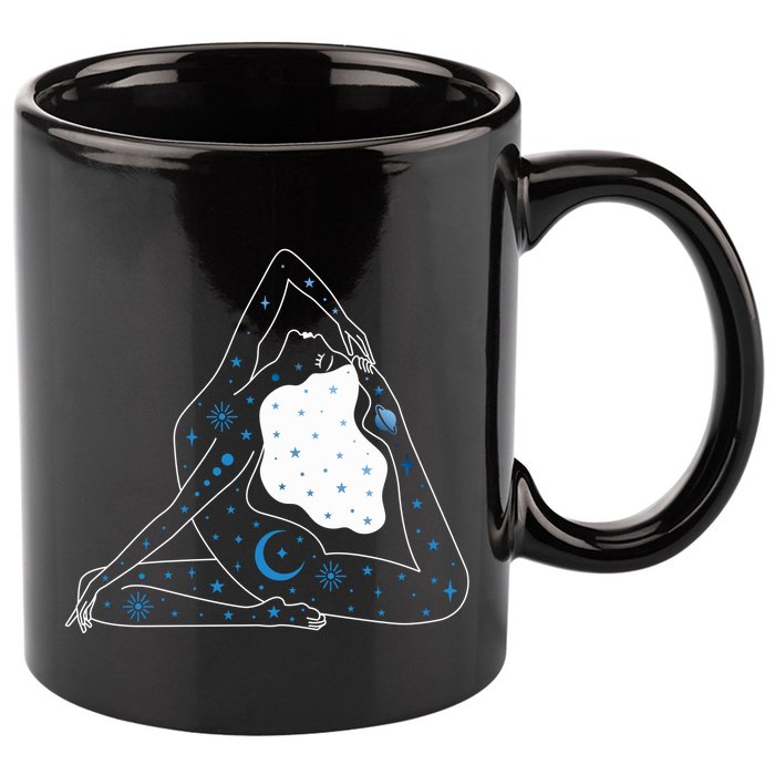 Boho Celestial Bodies Yoga Girl 11oz C Handle Ceramic Mug