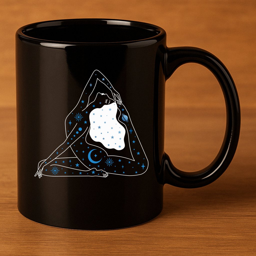 Boho Celestial Bodies Yoga Girl 11oz C Handle Ceramic Mug