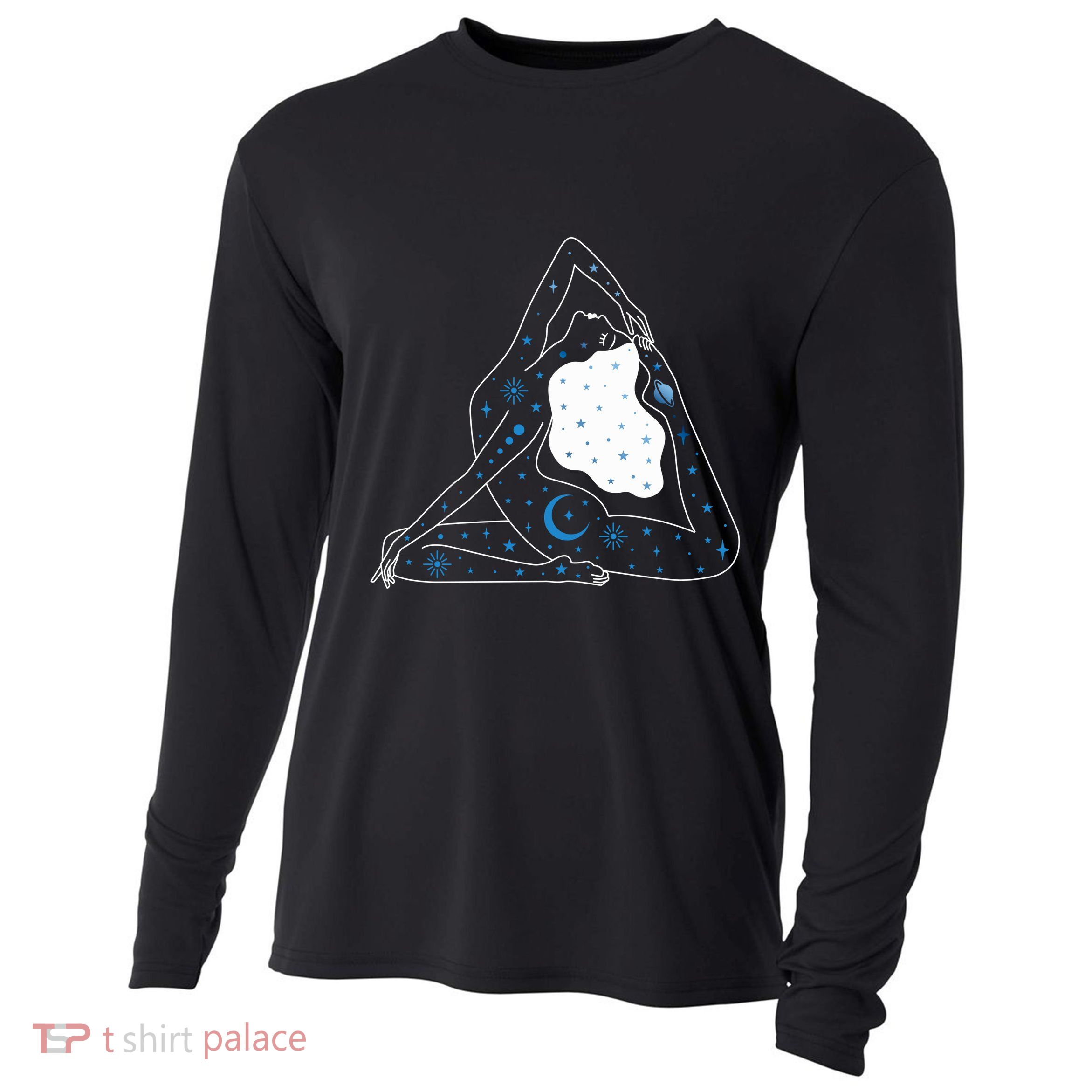 Boho Celestial Bodies Yoga Girl Cooling Performance Long Sleeve Crew