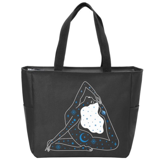 Boho Celestial Bodies Yoga Girl Zip Tote Bag