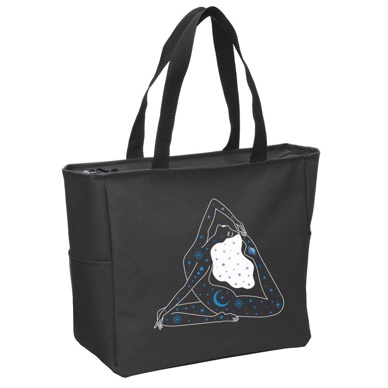 Boho Celestial Bodies Yoga Girl Zip Tote Bag