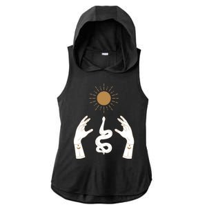 Boho Hands Reaching For The Sun Snake Ladies PosiCharge Tri-Blend Wicking Draft Hoodie Tank