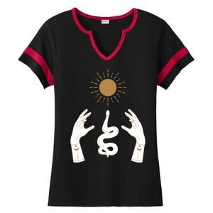 Boho Hands Reaching For The Sun Snake Ladies Halftime Notch Neck Tee