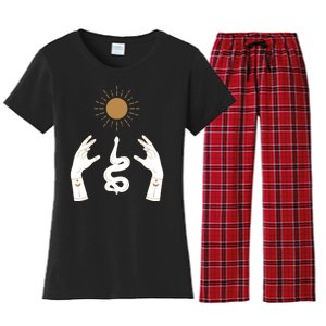 Boho Hands Reaching For The Sun Snake Women's Flannel Pajama Set