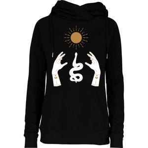 Boho Hands Reaching For The Sun Snake Womens Funnel Neck Pullover Hood