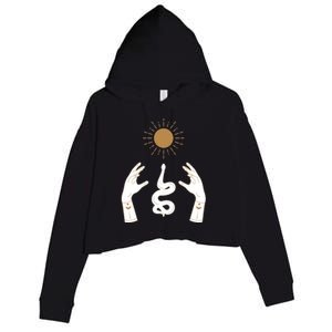 Boho Hands Reaching For The Sun Snake Crop Fleece Hoodie