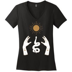 Boho Hands Reaching For The Sun Snake Women's V-Neck T-Shirt