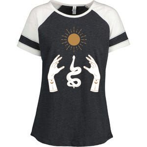 Boho Hands Reaching For The Sun Snake Enza Ladies Jersey Colorblock Tee