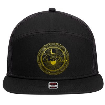 BoHo Moon and Sun Reflection 7 Panel Mesh Trucker Snapback Hat
