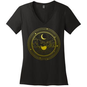 BoHo Moon and Sun Reflection Women's V-Neck T-Shirt