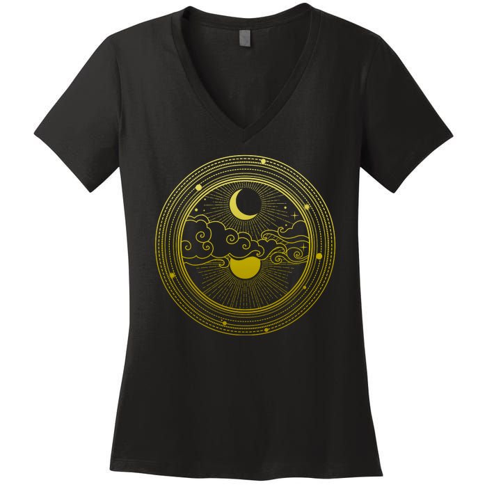 BoHo Moon and Sun Reflection Women's V-Neck T-Shirt