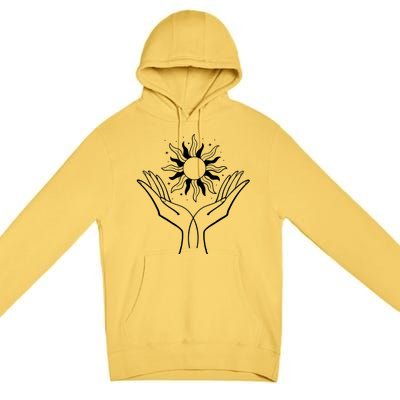 Boho Styled Hands Lifting Sun Spiritual Premium Pullover Hoodie