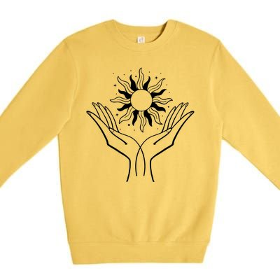 Boho Styled Hands Lifting Sun Spiritual Premium Crewneck Sweatshirt