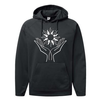 Boho Styled Hands Lifting Sun Spiritual Performance Fleece Hoodie