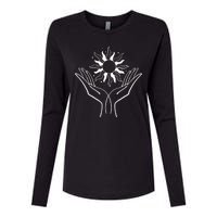 Boho Styled Hands Lifting Sun Spiritual Womens Cotton Relaxed Long Sleeve T-Shirt