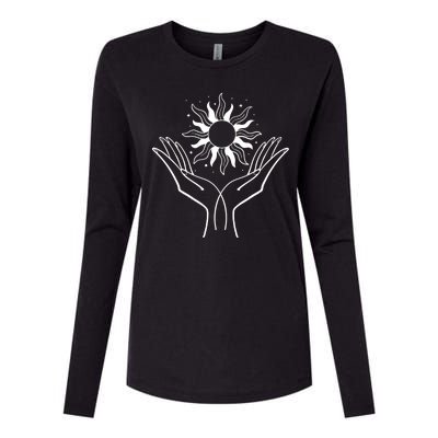 Boho Styled Hands Lifting Sun Spiritual Womens Cotton Relaxed Long Sleeve T-Shirt