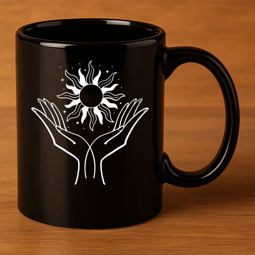 Boho Styled Hands Lifting Sun Spiritual 11oz C Handle Ceramic Mug