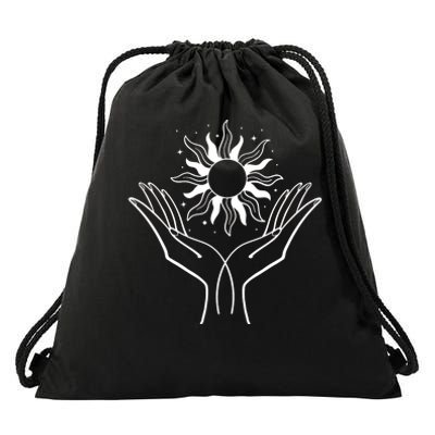 Boho Styled Hands Lifting Sun Spiritual Drawstring Bag