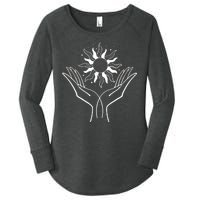 Boho Styled Hands Lifting Sun Spiritual Women's Perfect Tri Tunic Long Sleeve Shirt